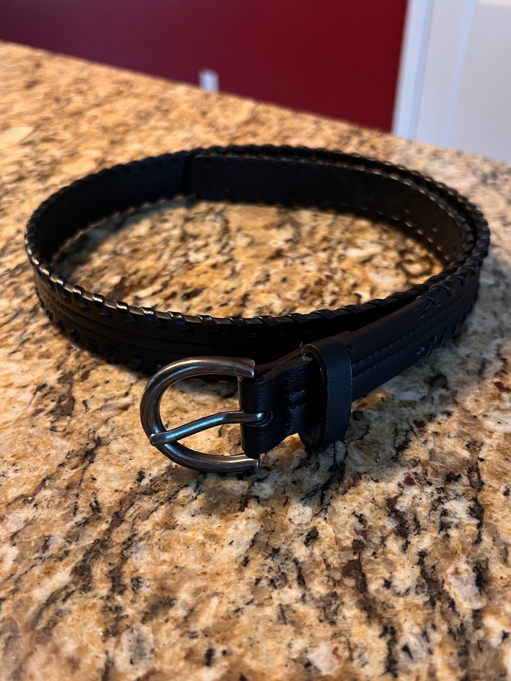 Women’s Black Leather Belt with Silver Buckle